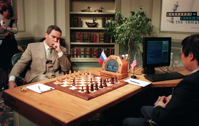 Garry Kasparov upset during match vs the IBM supercomputer Deep Blue.  News Photo - Getty Images